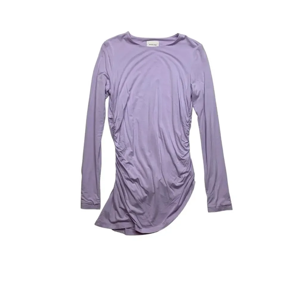 Veiled size medium long sleeve lavender conservative shirt lined ruched tunic